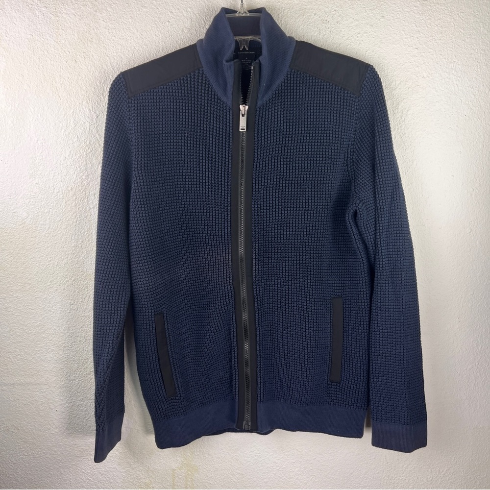 CALVIN KLEIN JEANS Zip-front Sweater  NWOT. NAVY W/black cotton accents at